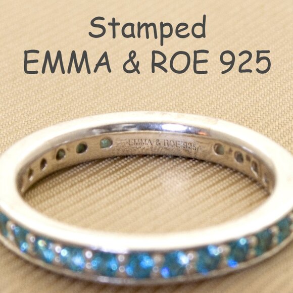 Sky Blue Sparkly CZ 925 Sterling Silver Band Ring, Stacking Band Ring, Size 5.5 - Picture 5 of 9